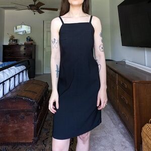Vintage Y2K 90's Harvé Bernard Black Square Neck Spaghetti Strap Dress